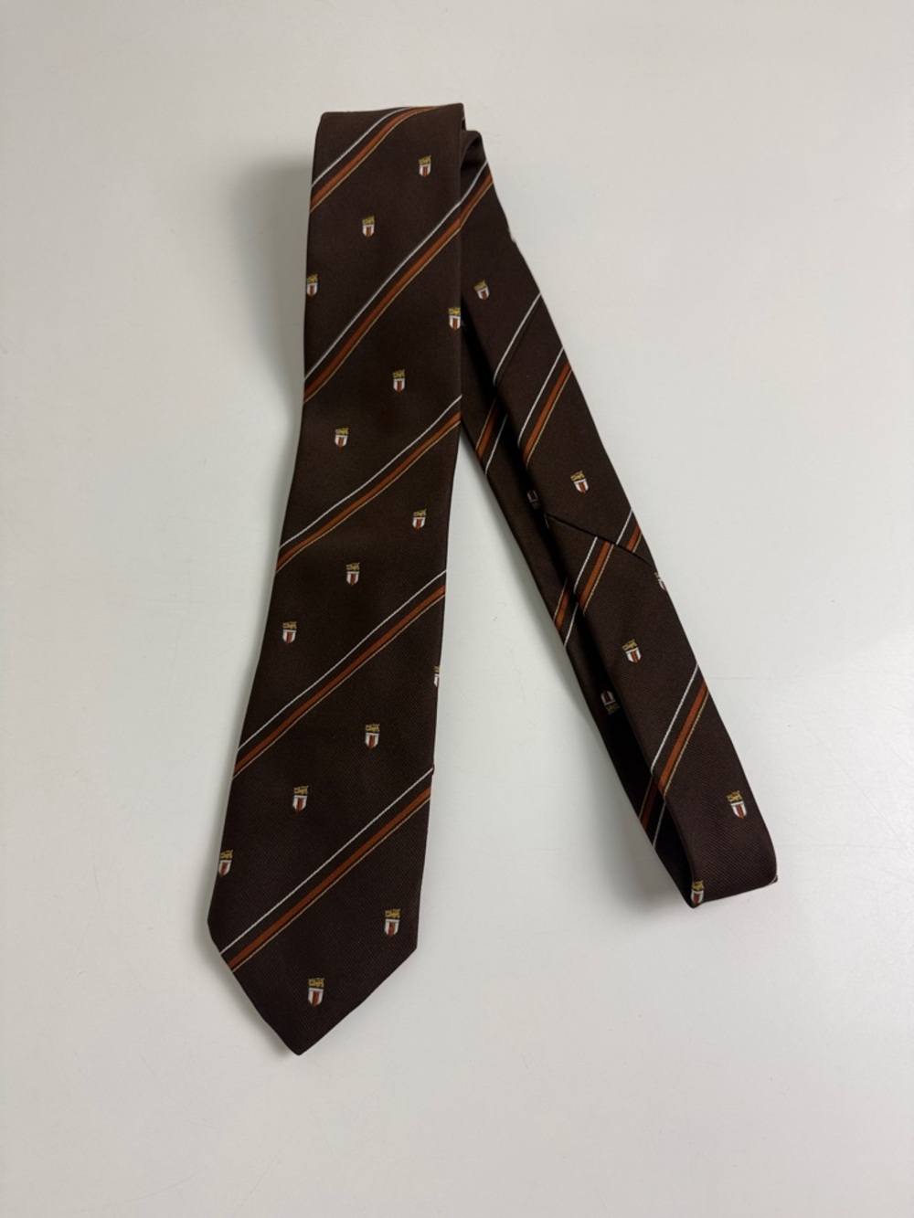 Christian Dior Brown Striped Crest Tie